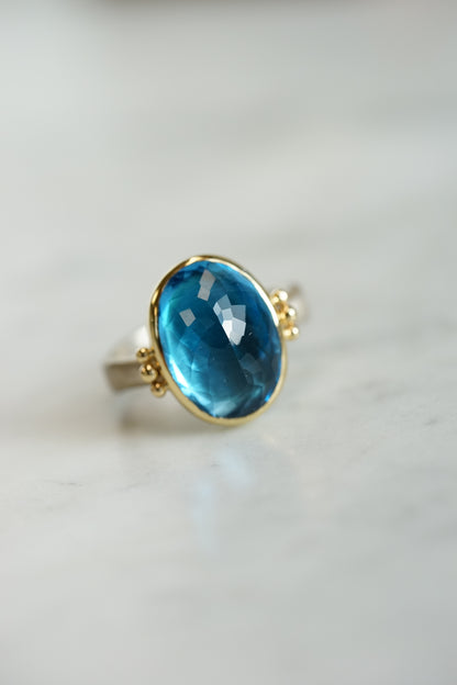 Inverted London Blue Topaz 14k/ss mixed metal ring