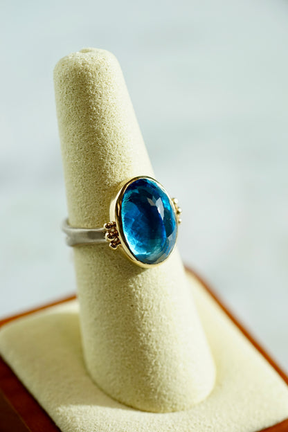 Inverted London Blue Topaz 14k/ss mixed metal ring