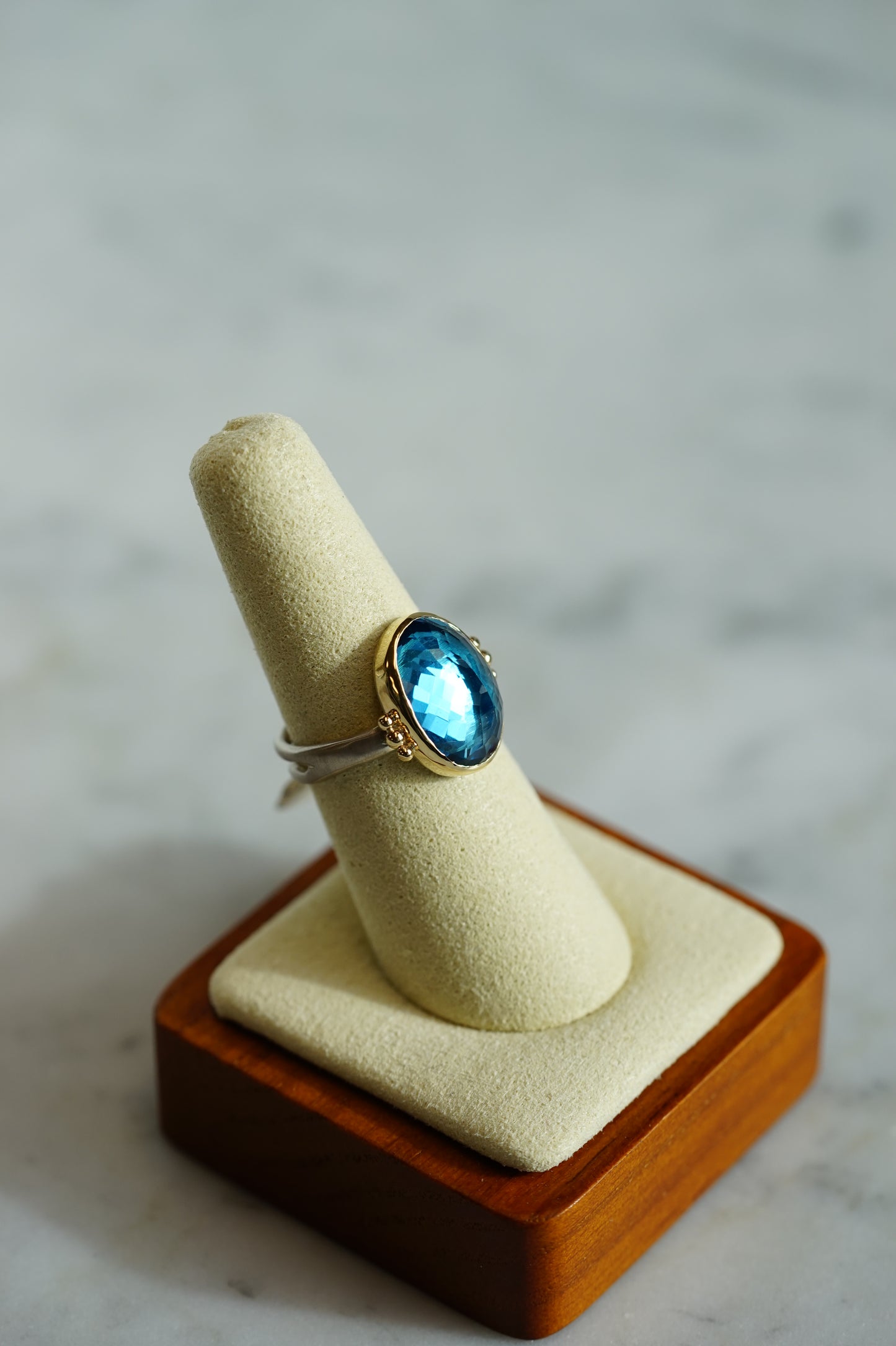 Inverted London Blue Topaz 14k/ss mixed metal ring