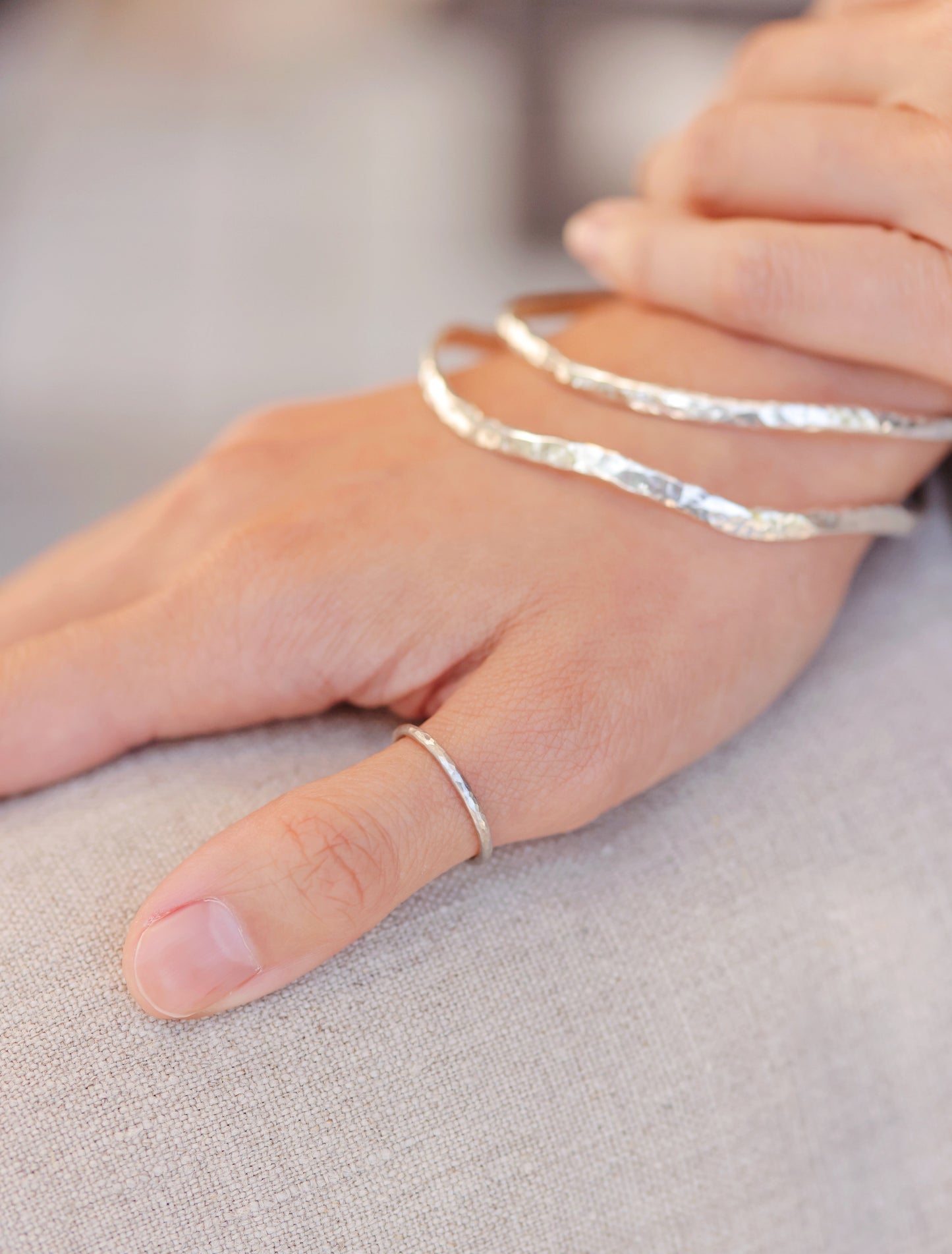 Sterling Silver Hammered Wave Bangle