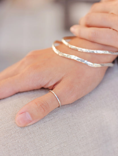 Sterling Silver Hammered Wave Bangle