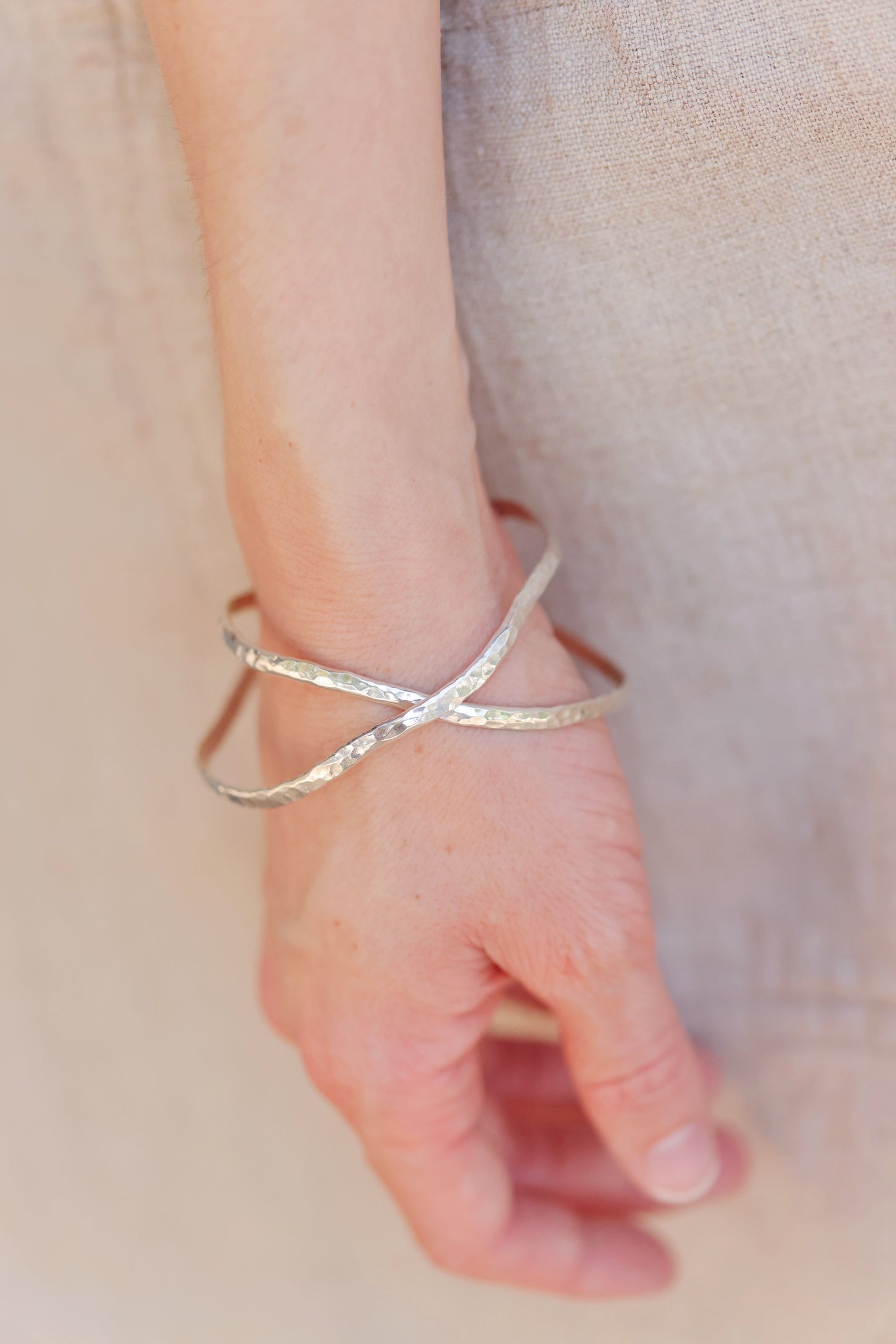 Sterling Silver Hammered Wave Bangle