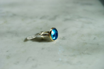 10.45ct London Blue Topaz ring with diamonds in 14k bezel and sterling band - size 7