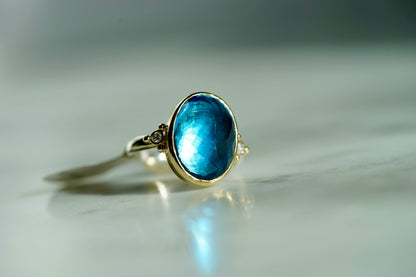 10.45ct London Blue Topaz ring with diamonds in 14k bezel and sterling band - size 7