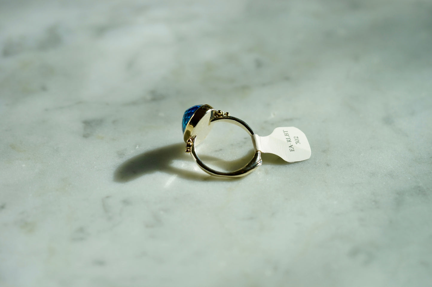 10.45ct London Blue Topaz ring with diamonds in 14k bezel and sterling band - size 7