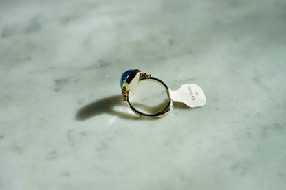 10.45ct London Blue Topaz ring with diamonds in 14k bezel and sterling band - size 7