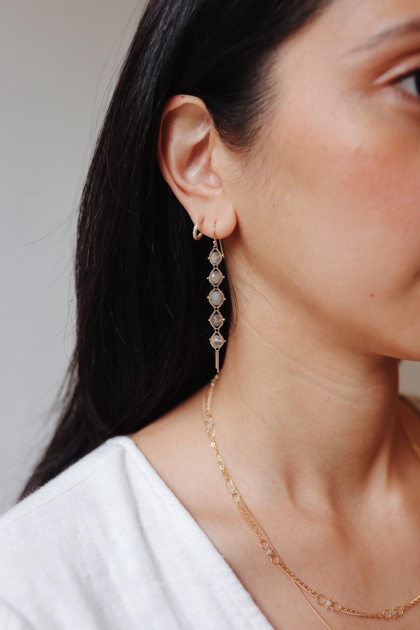 Amali - Graduated Textile Labradorite Earrings