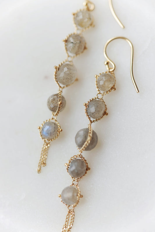 Amali - Graduated Textile Labradorite Earrings