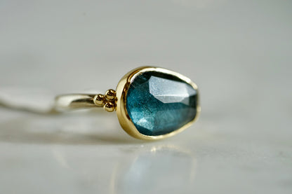 4.75ct Moss Aquamarine Ring in 14k bezel and sterling seagrass band with beads - size 7.5