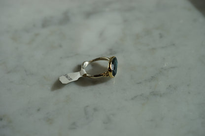 4.75ct Moss Aquamarine Ring in 14k bezel and sterling seagrass band with beads - size 7.5