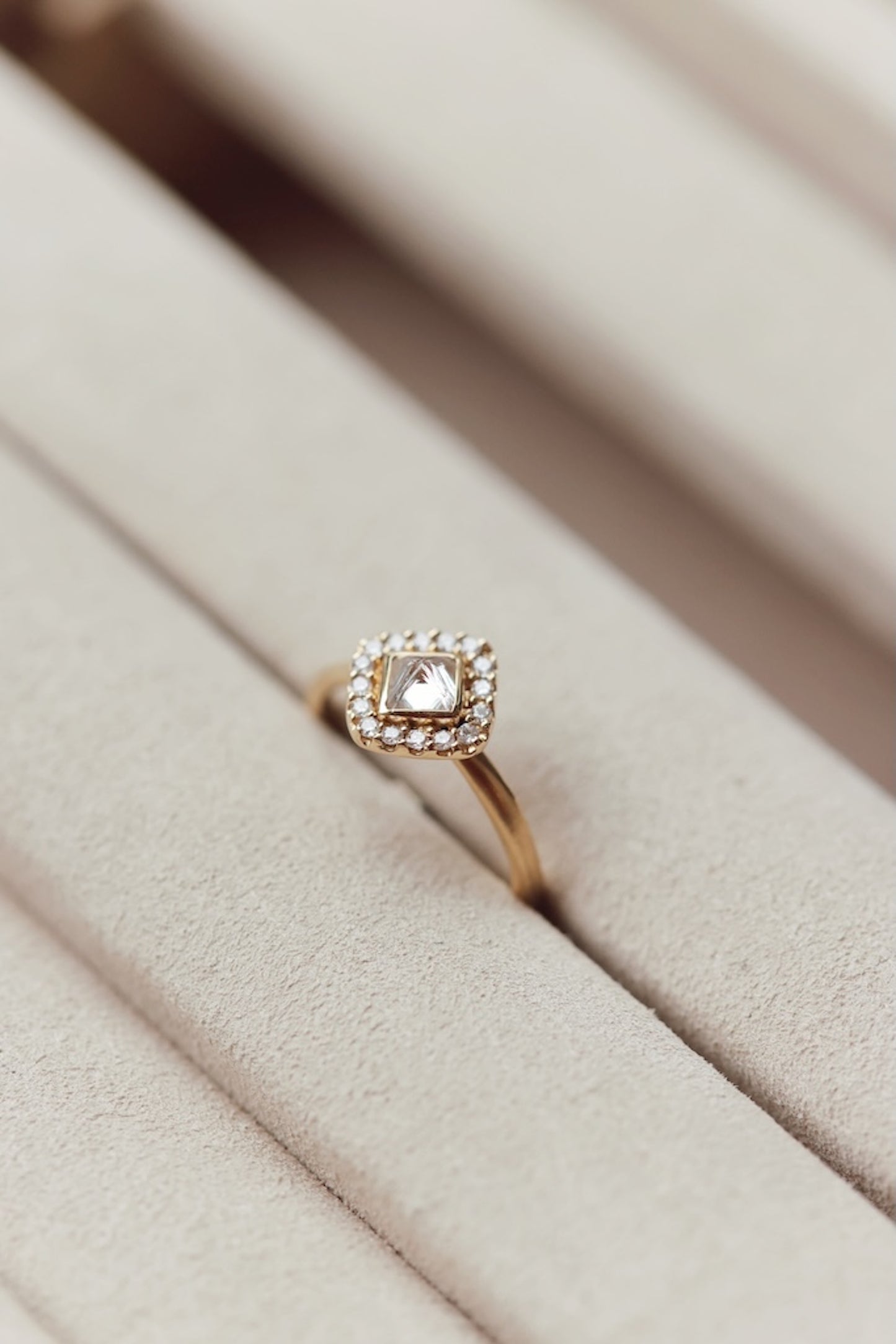 Jamie Joseph Gold - Yellow Gold Octohedron Bezelled Solitaire Diamond with Halo Ring