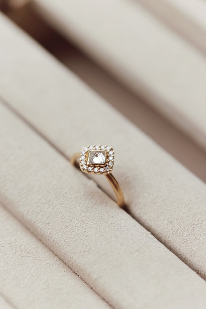 Jamie Joseph Gold - Yellow Gold Octohedron Bezelled Solitaire Diamond with Halo Ring