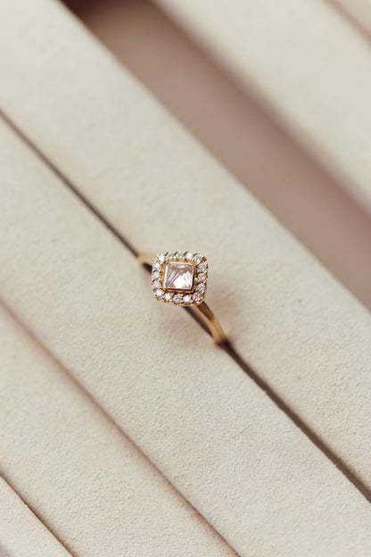 Jamie Joseph Gold - Yellow Gold Octohedron Bezelled Solitaire Diamond with Halo Ring