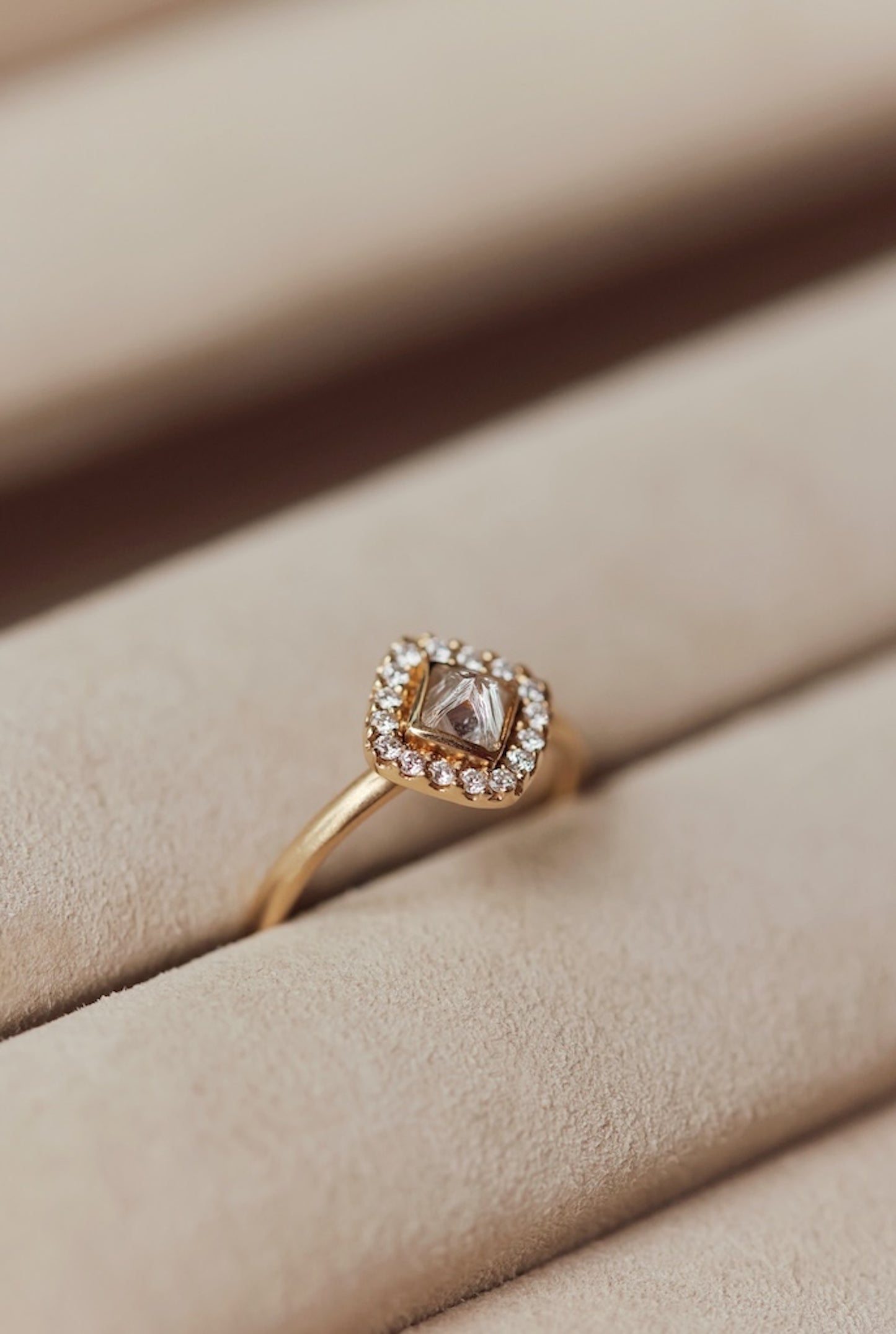 Jamie Joseph Gold - Yellow Gold Octohedron Bezelled Solitaire Diamond with Halo Ring