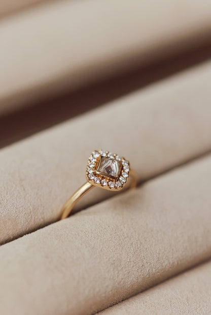 Jamie Joseph Gold - Yellow Gold Octohedron Bezelled Solitaire Diamond with Halo Ring