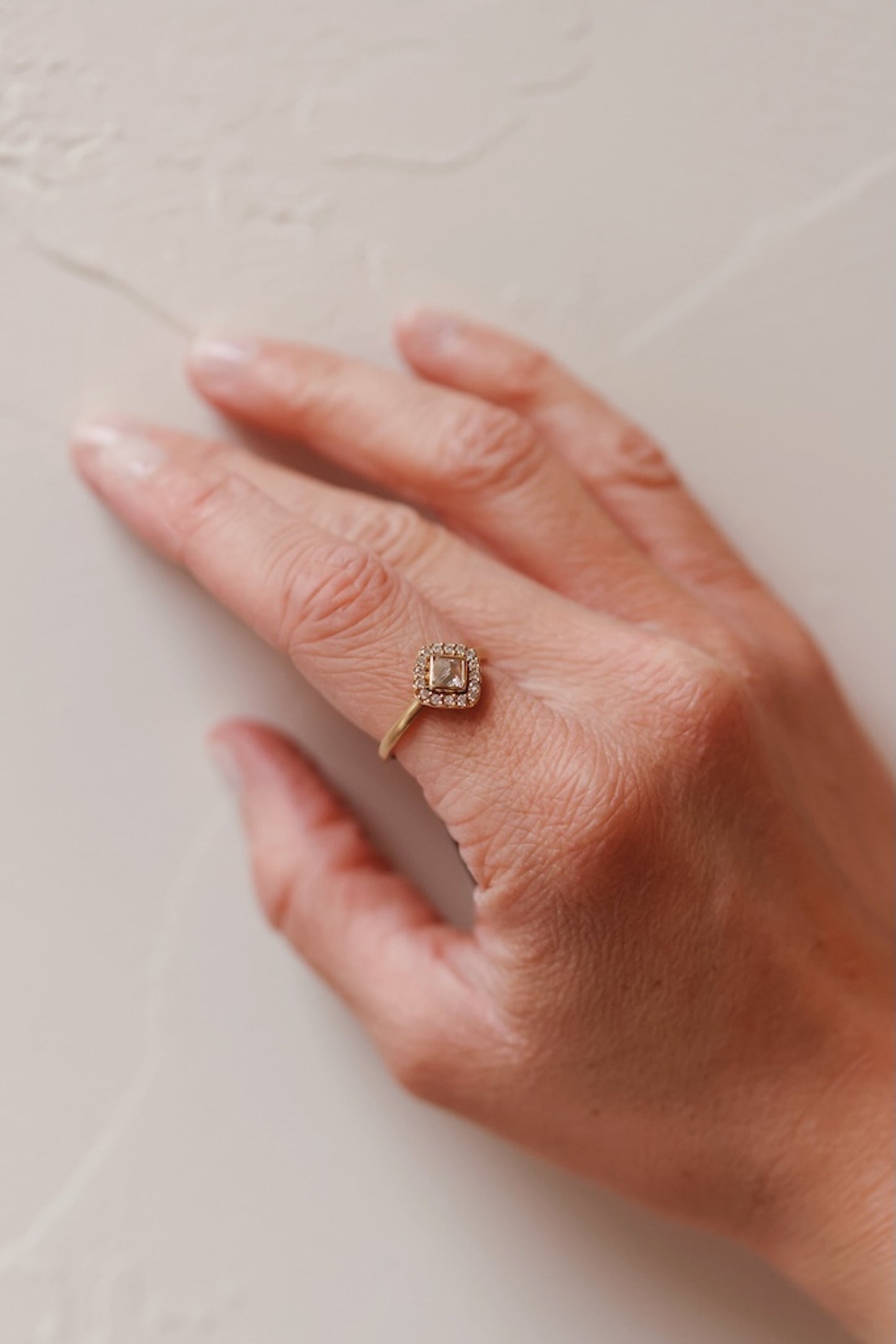 Jamie Joseph Gold - Yellow Gold Octohedron Bezelled Solitaire Diamond with Halo Ring