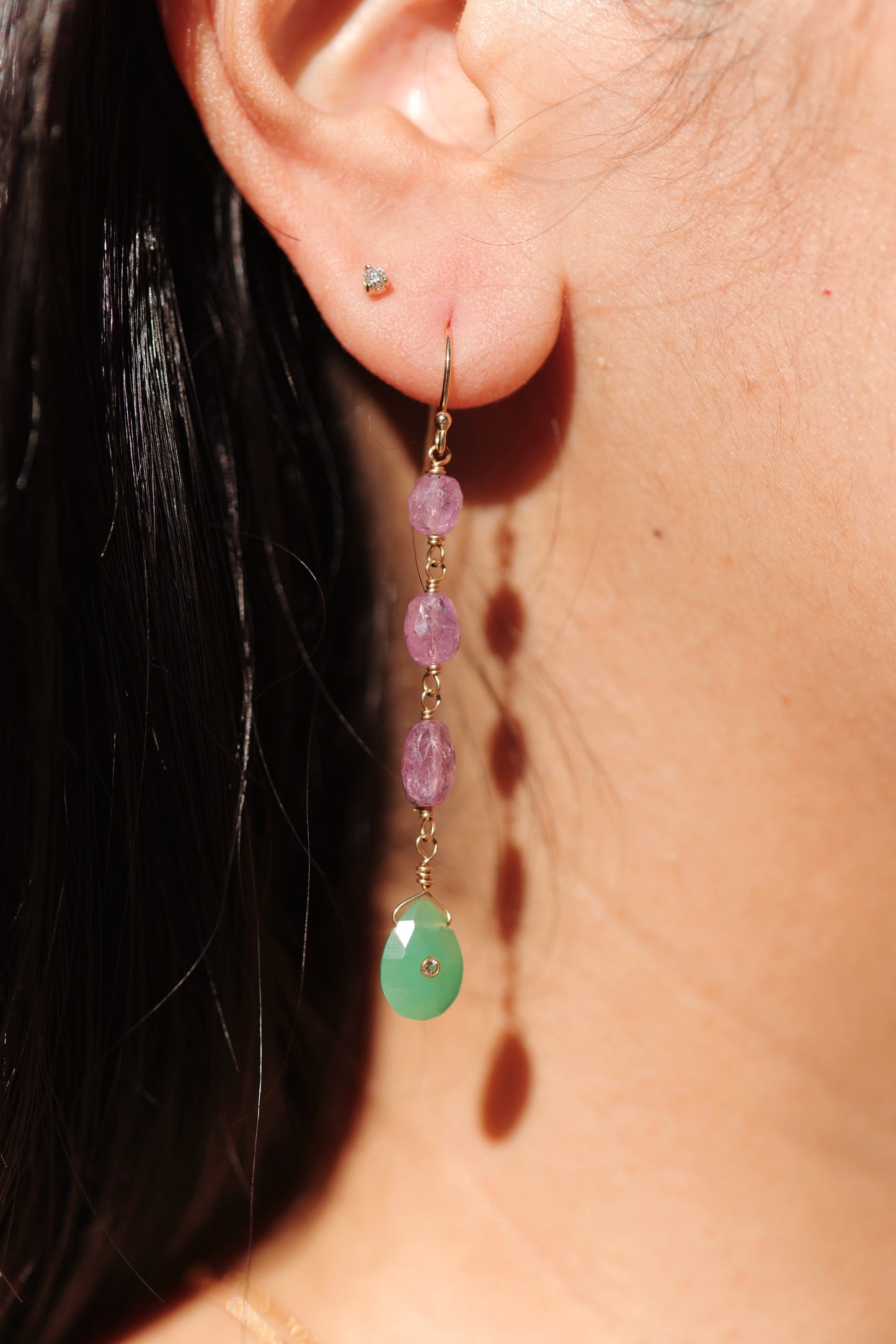 Rock Stella - Pink Sapphire triple drop earrings
