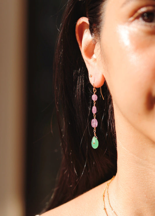 Rock Stella - Pink Sapphire triple drop earrings