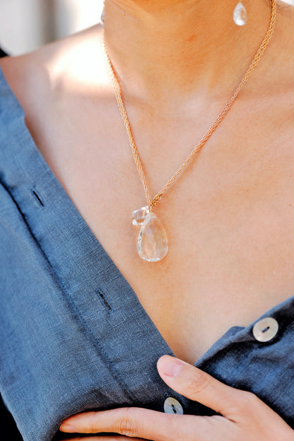 Rock Stella - Clear Quartz with 2nd stone ballast necklace 14K gold fill chain