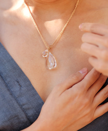Rock Stella - Clear Quartz with 2nd stone ballast necklace 14K gold fill chain
