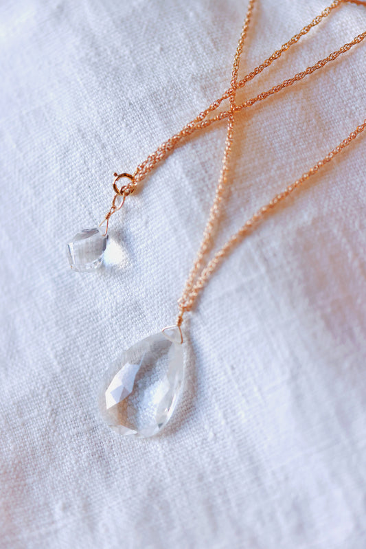 Rock Stella - Clear Quartz with 2nd stone ballast necklace 14K gold fill chain