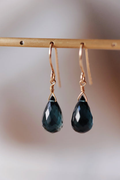Rock Stella - London Blue Topaz tiny drops on hammered gold-fill simple wires