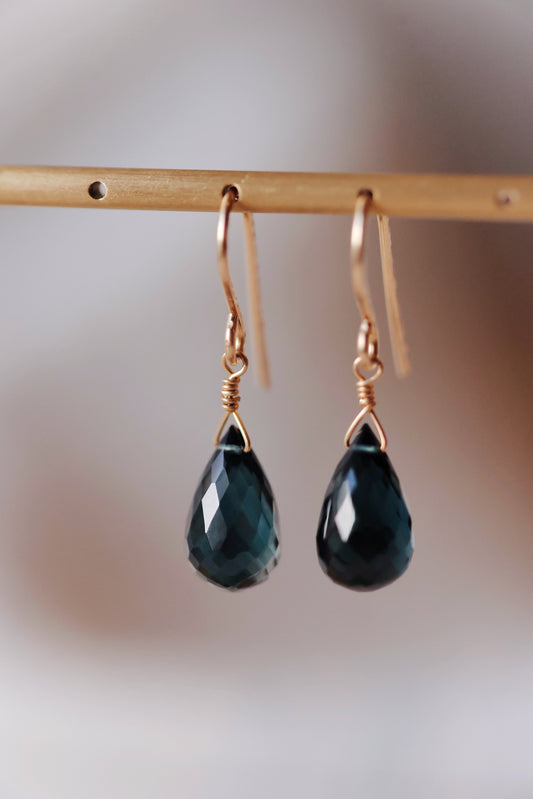 Rock Stella - London Blue Topaz tiny drops on hammered gold-fill simple wires