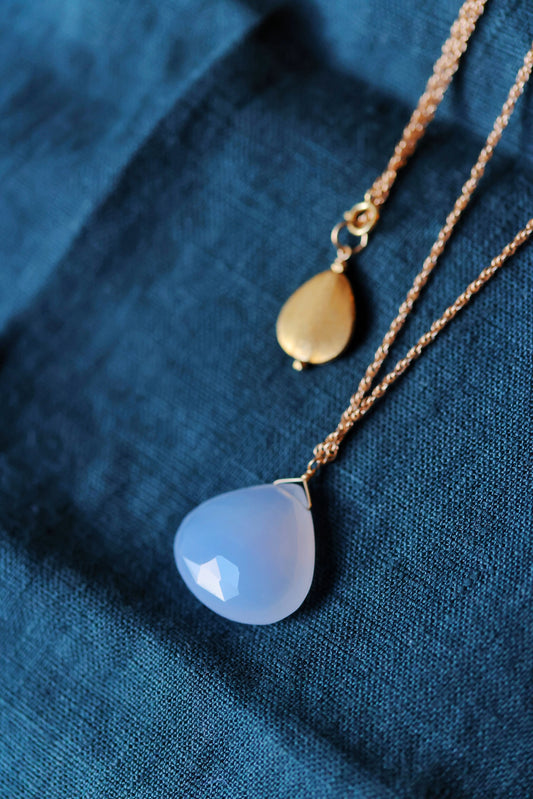 Rock Stella - Natural Blue Chalcedony ballast necklace with gold vermeil charm 14K gold fill chain