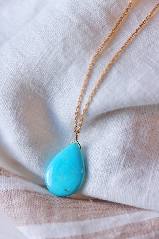 Rock Stella - Sleeping Beauty Turquoise Ballast Necklace with Gold Vermiel Charm on 14k gold filled rope chain