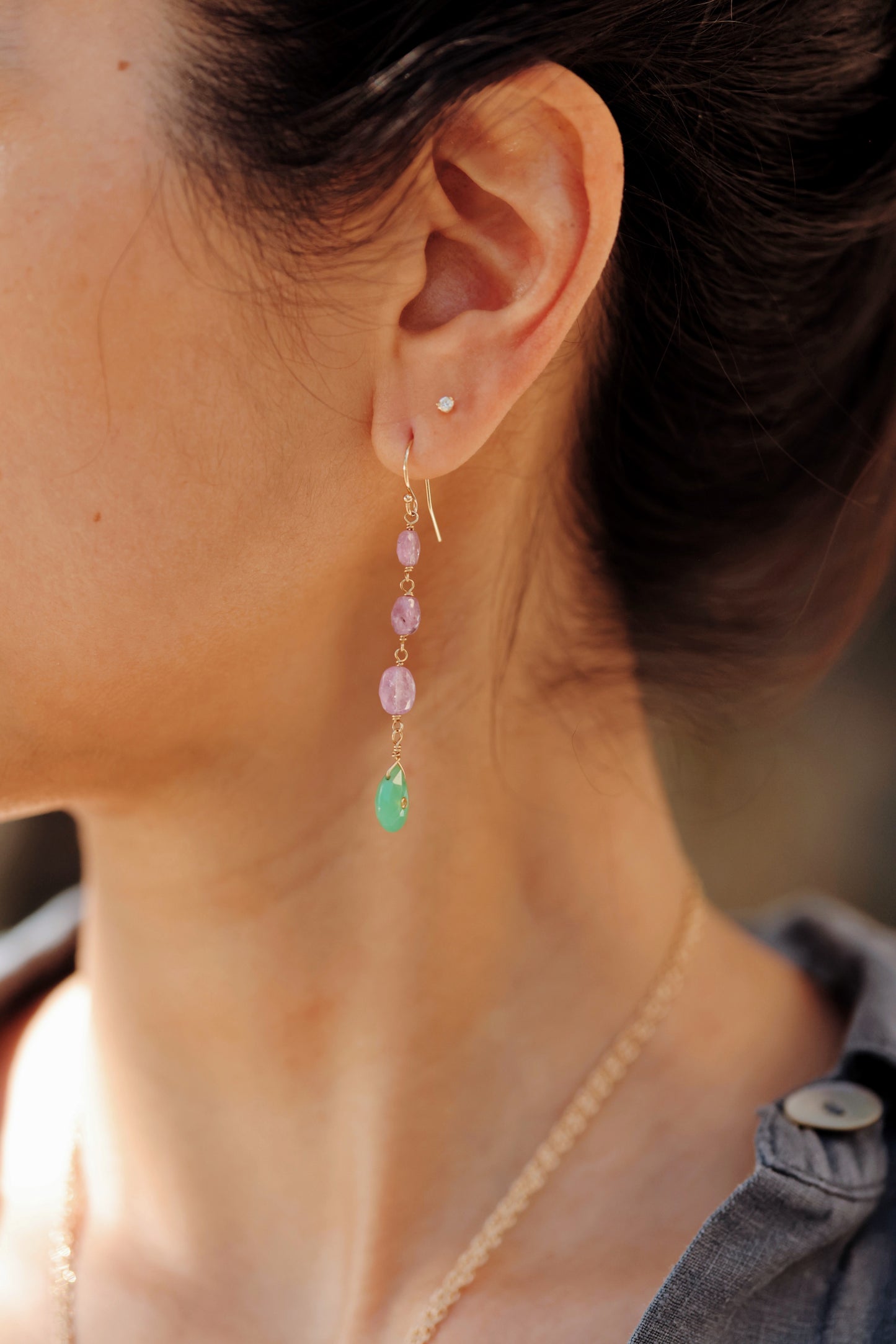 Rock Stella - Pink Sapphire triple drop earrings