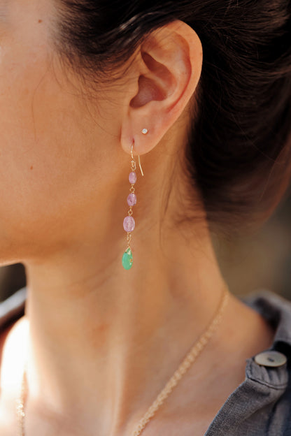 Rock Stella - Pink Sapphire triple drop earrings