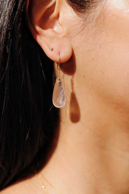 Rose Quartz drops on hammered gold-fill simple wires