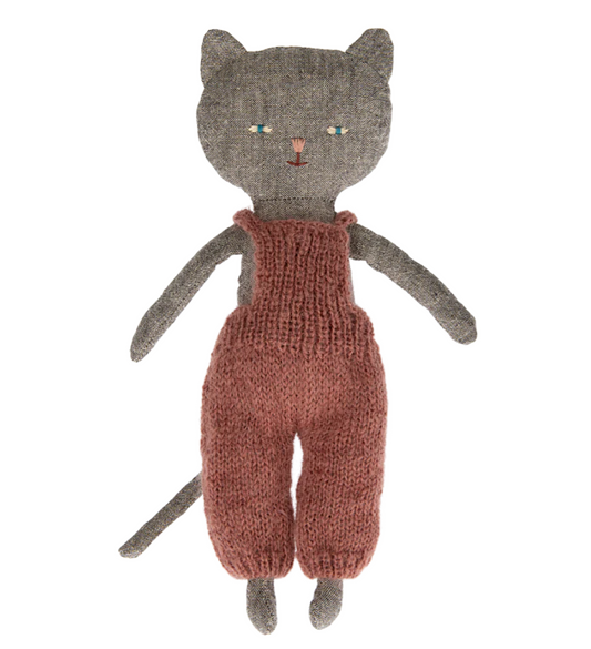 Maileg - Black Kitten in Overalls - Grey with pink overalls