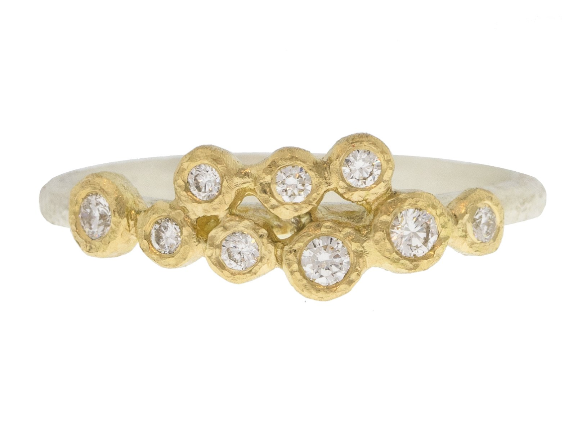 Yasuko Azuma - 18ky 9-bezel, 0.16ct diamonds, ss textured band, size 6.5