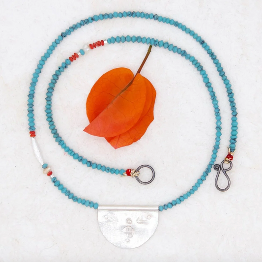 River Song - Silver Talisman on Turquoise Necklace