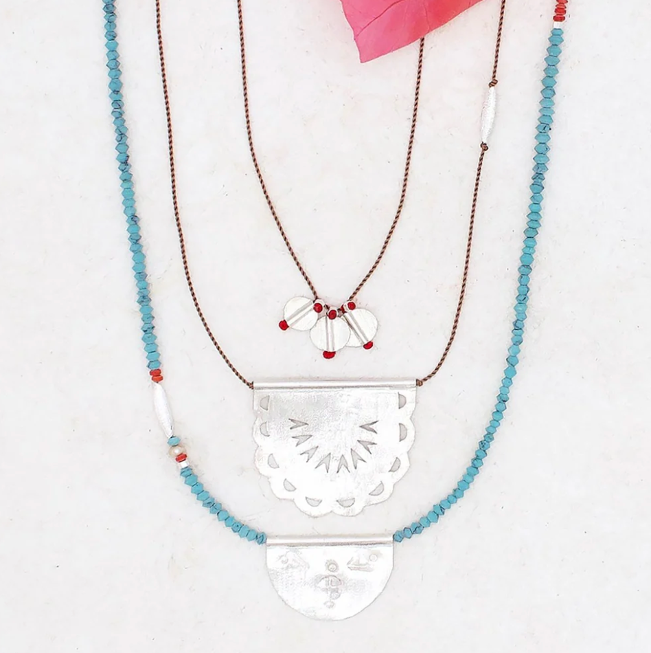 River Song - Silver Talisman on Turquoise Necklace