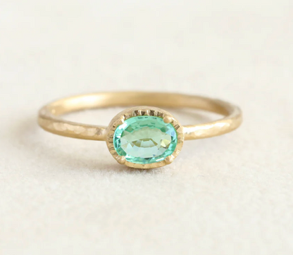 Yasuko Azuma - 0.43ct Paraiba tourmaline ring in 18ky bezel and hammered band - size 6.5