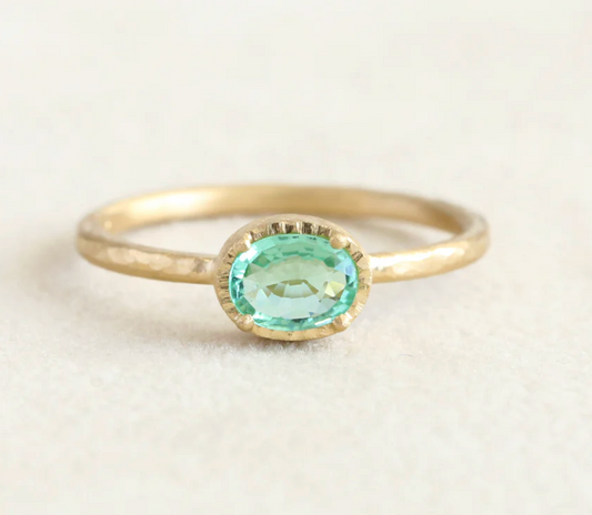 Yasuko Azuma - 0.43ct Paraiba tourmaline ring in 18ky bezel and hammered band - size 6.5