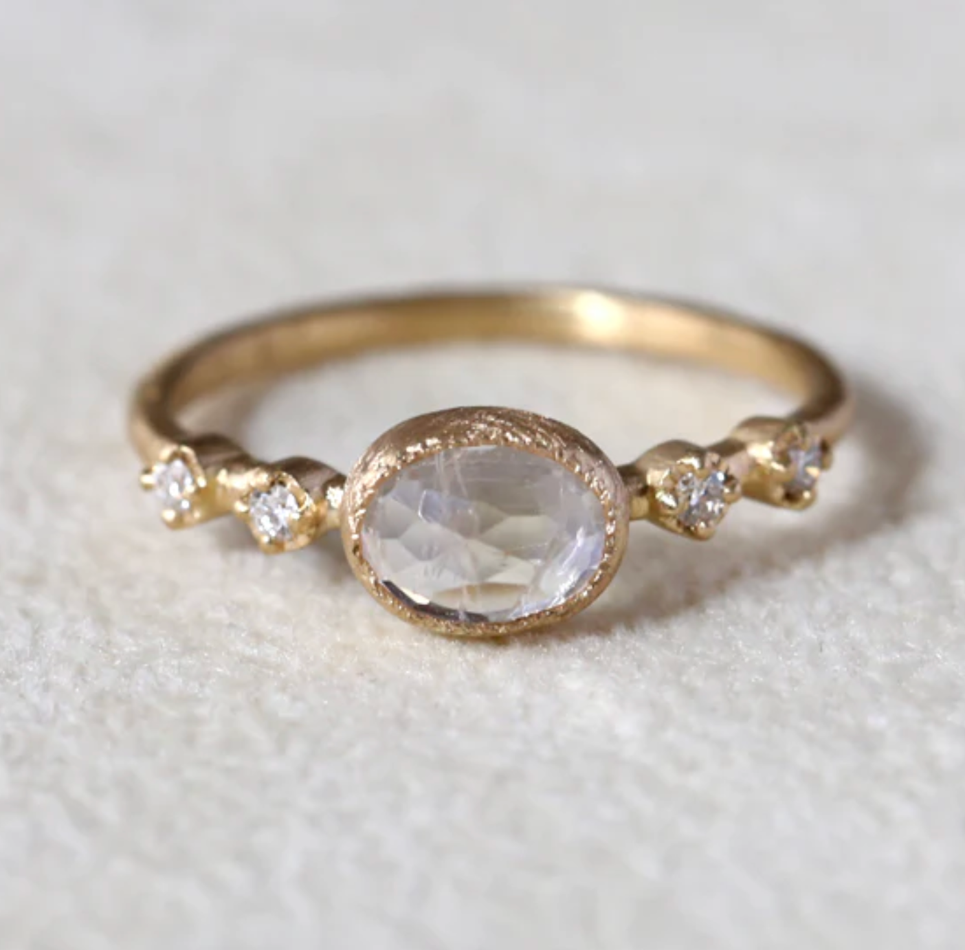 Yasuko Azuma - Small Oval Moonstone Muget Ring - size 6.5