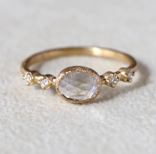 Yasuko Azuma - Small Oval Moonstone Muget Ring - size 6.5