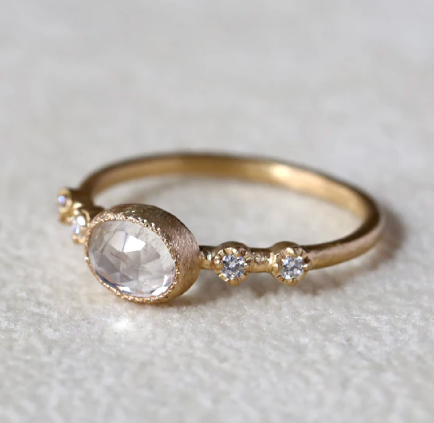 Yasuko Azuma - Small Oval Moonstone Muget Ring - size 6.5