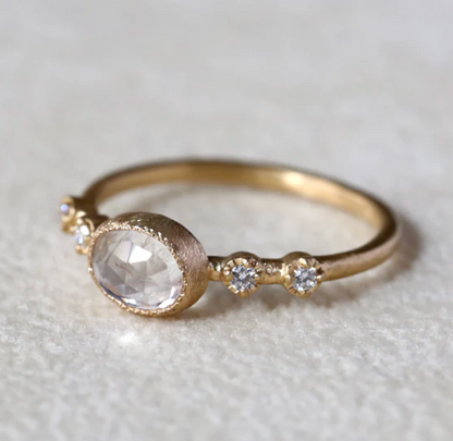 Yasuko Azuma - Small Oval Moonstone Muget Ring - size 6.5