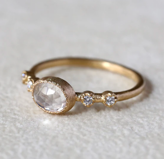 Yasuko Azuma - Small Oval Moonstone Muget Ring - size 6.5