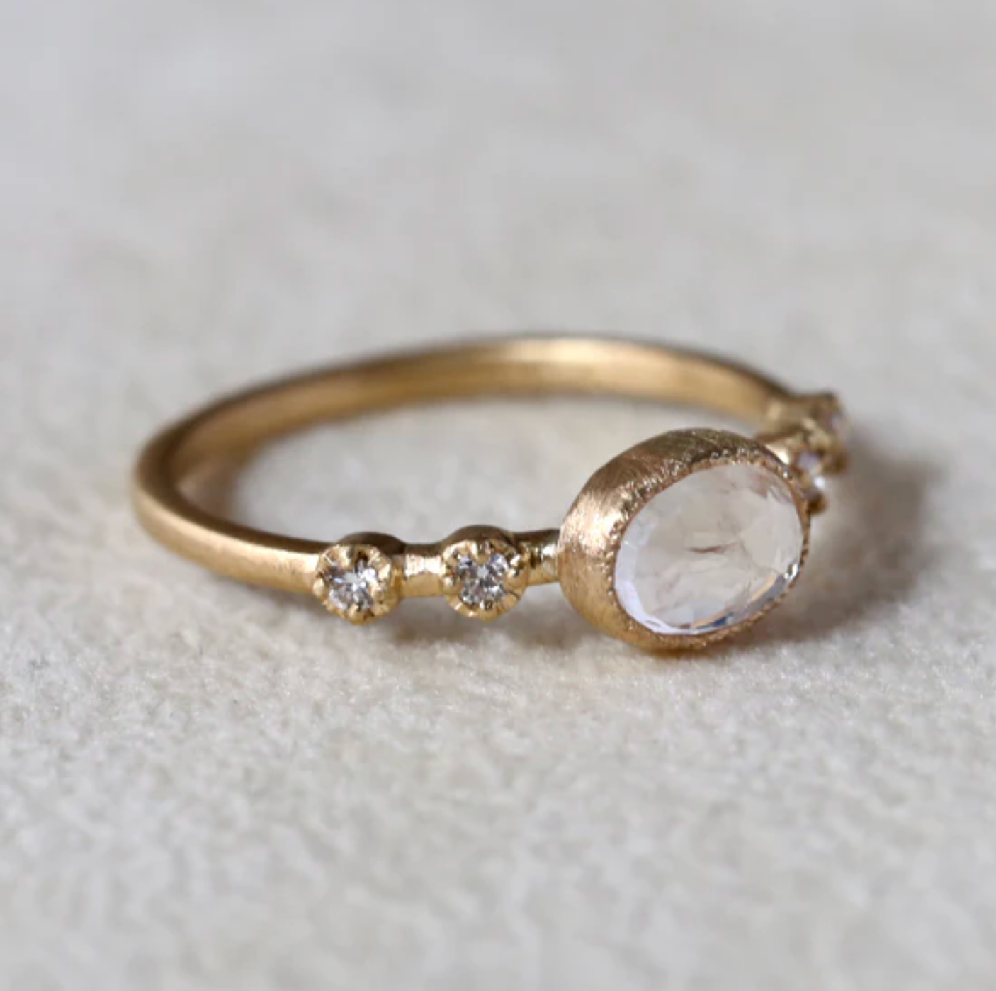 Yasuko Azuma - Small Oval Moonstone Muget Ring - size 6.5