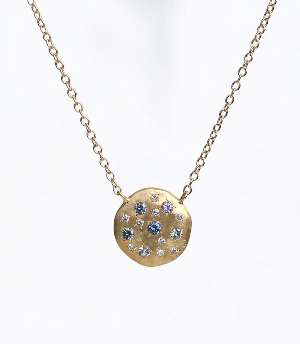 Yasuko Azuma - Dew disc cluster with montana sapphires and diamonds