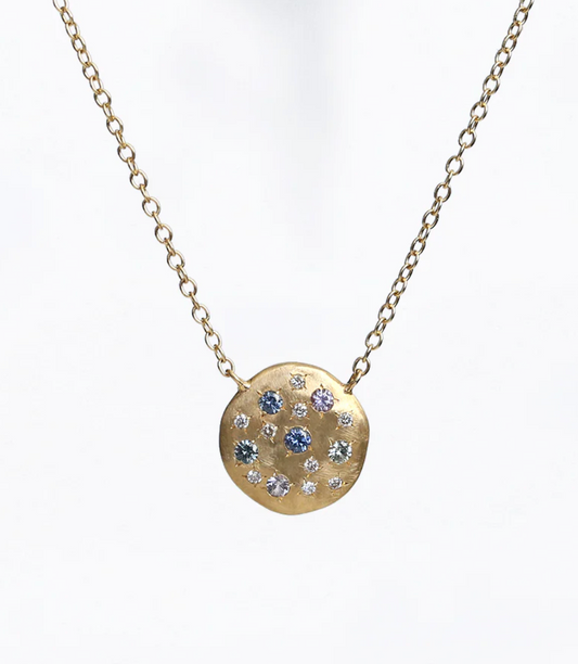 Yasuko Azuma - Dew disc cluster with montana sapphires and diamonds