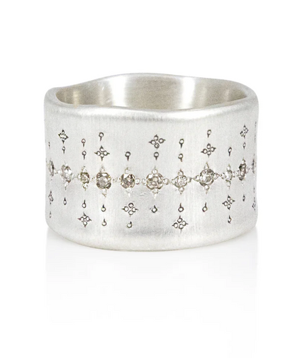 Adel Chefridi - Single organic wide sterling band with Champagne Diamonds