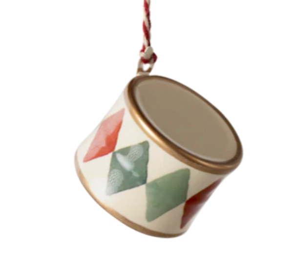 Holiday - Metal ornament, Small drum - Classic green/red
