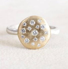 Yasuko Azuma - 18ky dew ring, 0.25ct diamonds on sterling silver tapered band