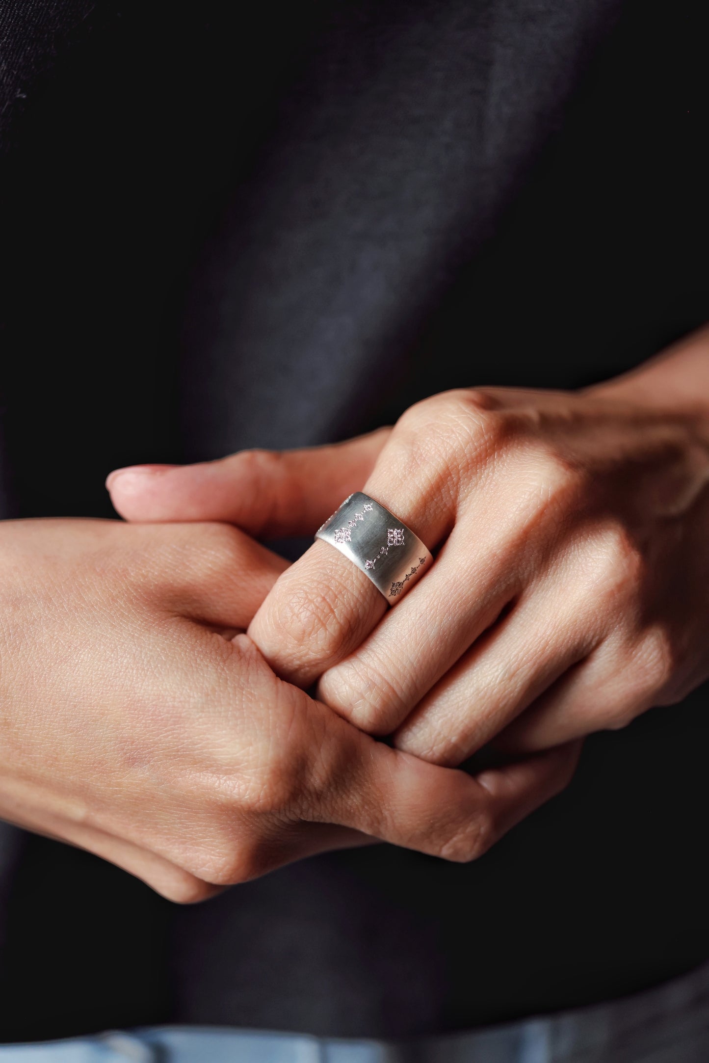 Adel Chefridi - Silver Shooting Star Band in Diamond Ring
